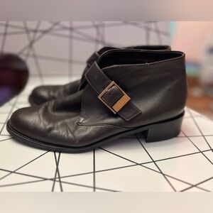 Etienne Aigner Brown leather ankle boots with gold buckle strap sz 7.5